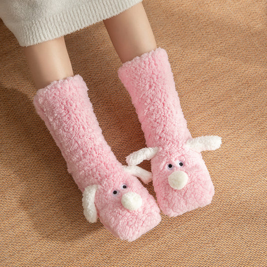 Shaii's Closet - Cute Cartoon Dog Floor Socks Winter Warm Non-slip Plush Socks For Women