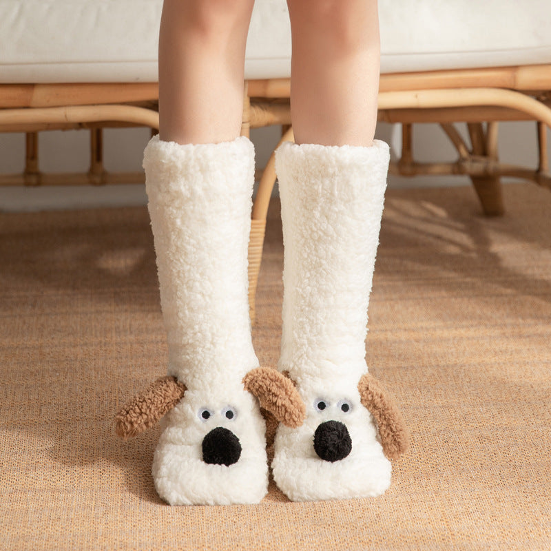 Shaii's Closet - Cute Cartoon Dog Floor Socks Winter Warm Non-slip Plush Socks For Women