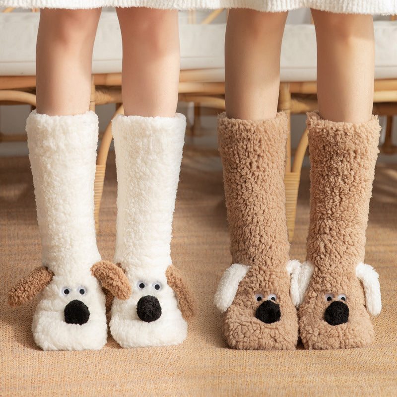 Shaii's Closet - Cute Cartoon Dog Floor Socks Winter Warm Non-slip Plush Socks For Women