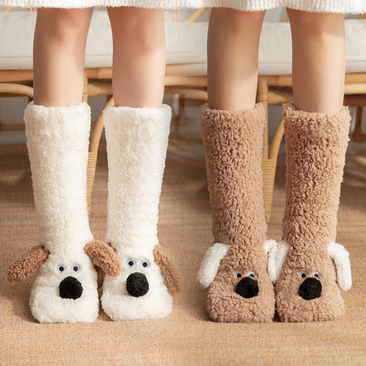 Shaii's Closet - Cute Cartoon Dog Floor Socks Winter Warm Non-slip Plush Socks For Women