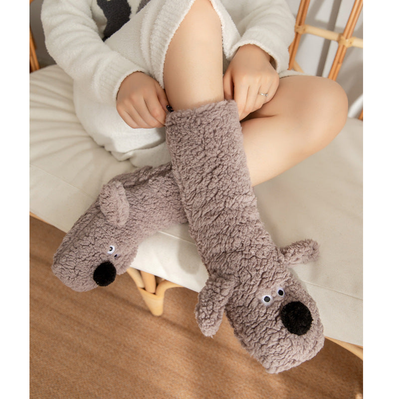 Shaii's Closet - Cute Cartoon Dog Floor Socks Winter Warm Non-slip Plush Socks For Women