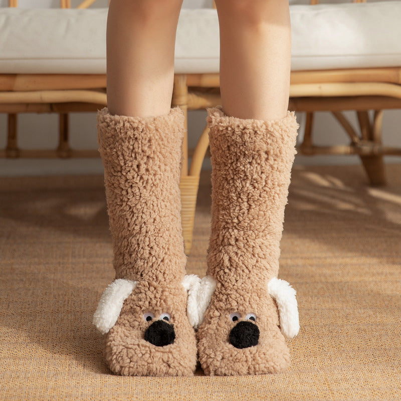 Shaii's Closet - Cute Cartoon Dog Floor Socks Winter Warm Non-slip Plush Socks For Women