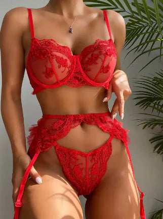 Shaii's Closet - Elegant Red Lace Lingerie Set