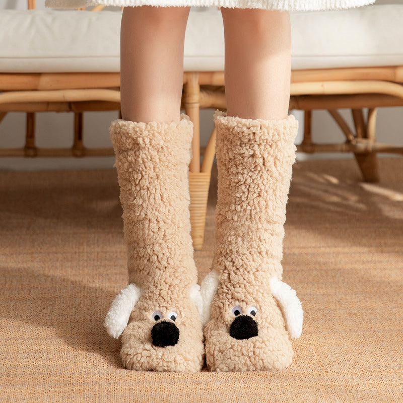 Shaii's Closet - Cute Cartoon Dog Floor Socks Winter Warm Non-slip Plush Socks For Women