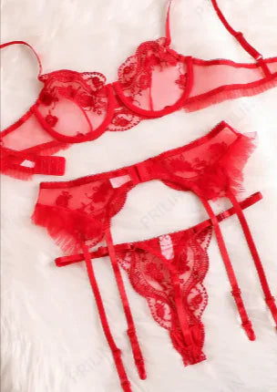 Shaii's Closet - Elegant Red Lace Lingerie Set