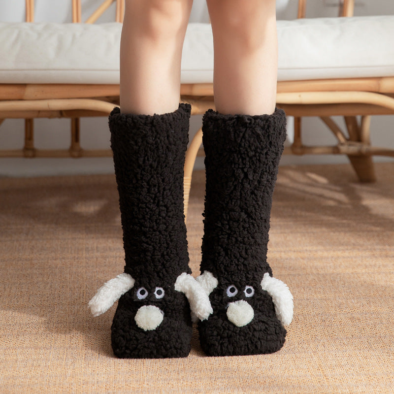Shaii's Closet - Cute Cartoon Dog Floor Socks Winter Warm Non-slip Plush Socks For Women